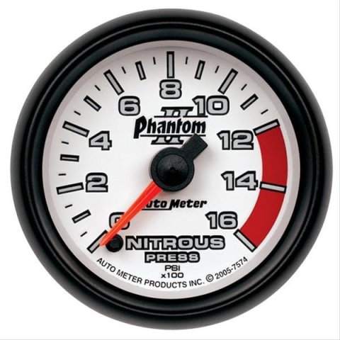 Autometer Phantom II Nitrous Pressure 2 5/8in 1600 psi Stepper Motor Gauge with Peak and Warning