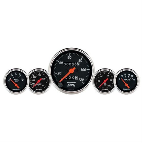 AutoMeter Gauge Kit 5 Pc. 3-1/8in. & 2-1/16in. Mech. Speedo. Wtmp & Oilp Designer Blk