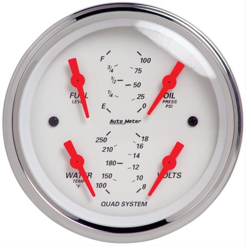 AutoMeter Gauge Quad 3-3/8in. 0 Ohm(e) to 90 Ohm(f)Elec Arctic White