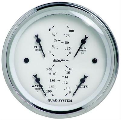 AutoMeter Gauge Quad 3-3/8in. 0 Ohm(e) to 90 Ohm(f)Elec Old Tyme White