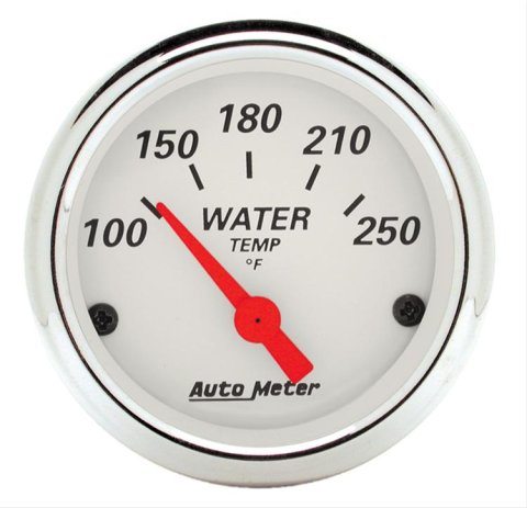 AutoMeter Gauge Dual Wtmp & Volt 3-3/8in. 250 Deg. F & 18V Elec Old Tyme White