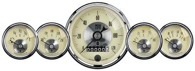 AutoMeter Gauge Kit 5 Pc 3-3/8in. & 2-1/16in. Elec Speedo W/Wheel Odo Prestige Antique. Ivory