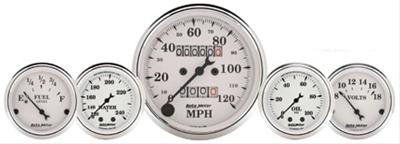 AutoMeter Gauge Kit 5 Pc. 3-1/8in. & 2-1/16in. Mech. Speedo. Wtmp & Oilp Old Tyme Wht