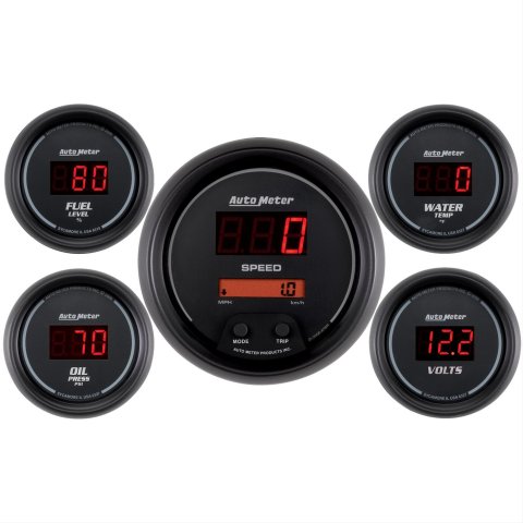 AutoMeter Gauge Kit 5 Pc. 3-3/8in. & 2-1/16in. Elec Speedo Digital Black Dial W/ Red Led