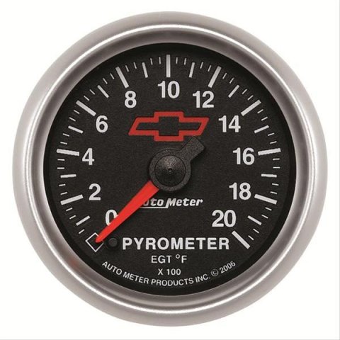 AutoMeter Gauge Pyrometer (Egt) 2-1/16in. 2000 Deg. F Stepper Motor Chevy Red Bowtie Black
