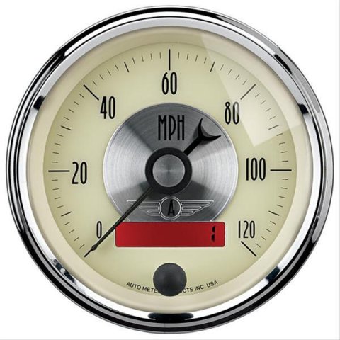 AutoMeter Gauge Speedo 3-3/8in. 120MPH Elec. Program W/Lcd Odo Prestige Antique. Ivory