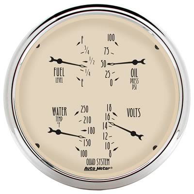 AutoMeter Gauge Quad 5in. 240 Ohm(e) to 33 Ohm(f) Elec Antique Beige