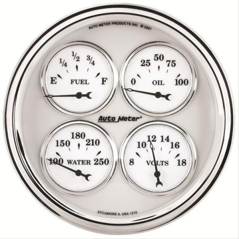 AutoMeter Gauge Quad 5in. 240 Ohm(e) to 33 Ohm(f) Elec Old Tyme White II