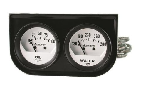 AutoMeter Gauge Console Oilp/Wtmp 2in. 100PSI/280 Deg. F Wht Dial Blk Bzl Autogage