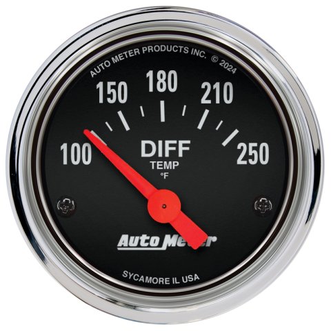 Autometer Traditional Chrome 2-1/16in 100-250 Deg F Electric Differential Temp Gauge