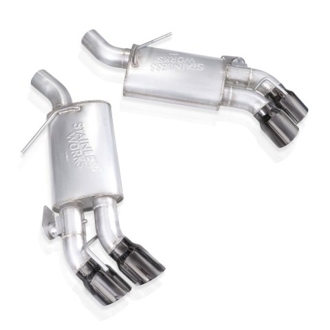 Stainless Works 16-21 Camaro SS 3in Redline Factory Connect Axle Back w/Valve - 4in Quad Black Tips