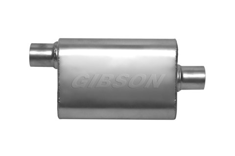 Gibson CFT Superflow Offset/Center Oval Muffler - 4x9x18in/2.5in Inlet/2.5in Outlet - Stainless