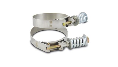 Vibrant Stainless Steel Spring Loaded T-Bolt Clamps (Pack of 2) - Clamp Range 4.78in-5.08in