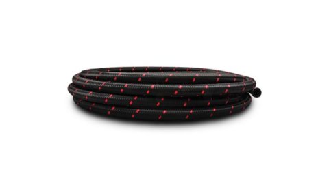 Vibrant -4 AN Two-Tone Black/Red Nylon Braided Flex Hose (5 foot roll)