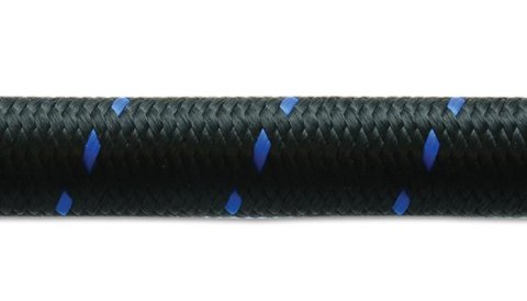Vibrant -6 AN Two-Tone Black/Blue Nylon Braided Flex Hose (5 foot roll)