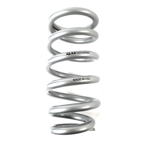 QA1 3-1/2in ID Tapered High Travel Pigtail Spring - 10in Length x 600lbs/in - Silver Powder Coated