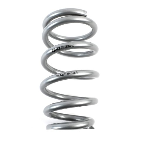 QA1 3-4/5in ID Tapered High Travel Pigtail Spring - 9in Length x 450lbs/in - Silver Powder Coated