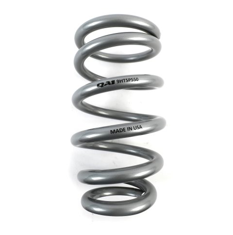QA1 3-4/5in ID Tapered High Travel Pigtail Spring - 9in Length x 550lbs/in - Silver Powder Coated