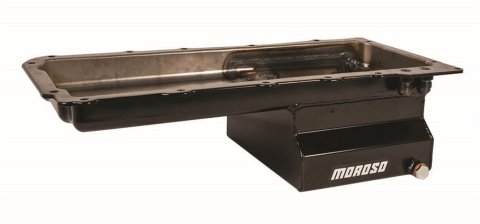 Moroso GM LS Swap (w/Rear Sump & Two -10An Fittings) Wet Sump 7qt 6in Baffled Steel Oil Pan - Black