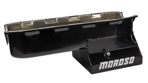 Moroso Pre-85 Chevrolet Small Block (w/Driver Side Dipstick) Wet Sump 7qt 8.25in Steel Oil Pan - Blk