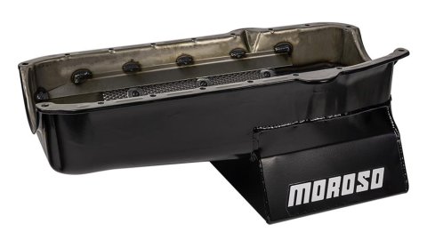 Moroso 80-85 Chevrolet SBC (w/Passenger Side Dipstick) Wet Sump 7qt 8.25in Steel Oil Pan - Black