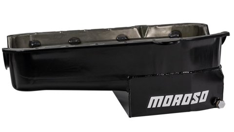 Moroso 80-85 Chevrolet SBC(w/Passenger Side Dipstick) Wet Sump 7qt 7.5in Steel Oil Pan - Black