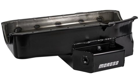Moroso 86-Up Chevrolet SBC (w/1 Pc Seal & Low Clearance) Wet Sump 7qt 7in Steel Oil Pan - Black