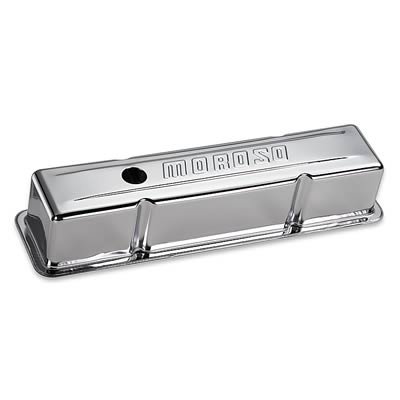 Moroso Chevrolet Small Block Valve Cover - w/Baffle - Stamped Steel Chrome Plated - Pair