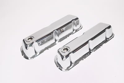 Moroso Ford 302/351W Valve Cover - w/Baffles - No Logo - Stamped Steel Chrome Plated - Pair