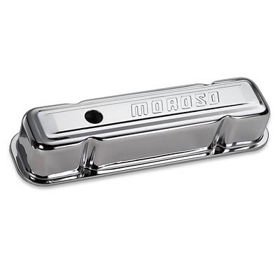 Moroso Pontiac 301-455 Valve Cover - w/Baffles - Stamped Steel Chrome Plated - Pair