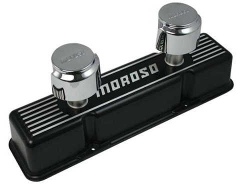 Moroso Chevrolet Small Block Valve Cover - 1 Cover w/2 Breathers - Black Finished Aluminum - Pair
