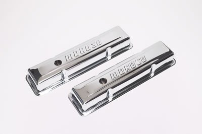 Moroso Chevrolet Small Block Valve Cover - w/Baffle - Stock Height - Stamped Steel Chrome Plated