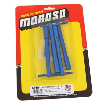 Moroso Valve Cover Wing Nuts - 1/4in-20 x 1-3/8in - Aluminum - Blue Powder Coat - 4 Pack