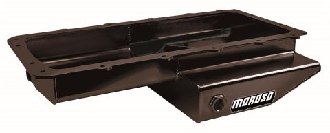 Moroso Ford 5.0L/5.2L Coyote Cobra Replica Road Race Baffled Rear T-Sump Steel Black Pc Oil Pan