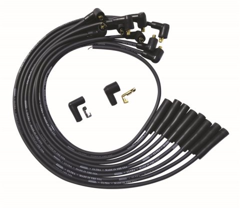 Moroso BBC Over Valve Cover Str Plug & 90 Non-HEI Unsleeved Ultra Spark Plug Wire Set - Black