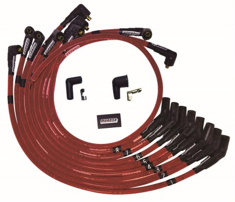 Moroso SB Ford 260/289/302 135 Deg Plug Boots Non-HEI Sleeved Ultra Spark Plug Wire Set - Red