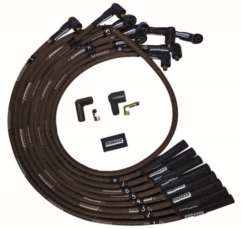 Moroso BBC Over Valve Cover Str Plug End Non-HEI Sleeved Ultra Spark Plug Wire Set - Black