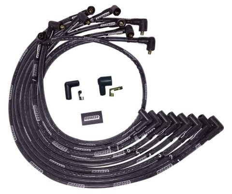 Moroso BBC Under Header 90 Deg Plug End Non-HEI Sleeved Ultra Spark Plug Wire Set - Black