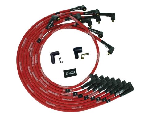 Moroso BBC Under Header 90 Deg Plug Boots Non-HEI Sleeved Ultra Spark Plug Wire Set - Red