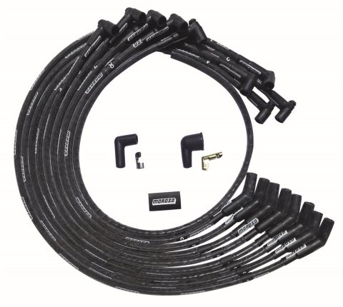 Moroso SBC Under Header 135 Deg Plug End HEI Sleeved Ultra Spark Plug Wire Set - Black