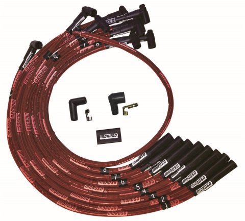Moroso BBC Over Valve Cover Str Plug Boots HEI Sleeved Ultra Spark Plug Wire Set - Red