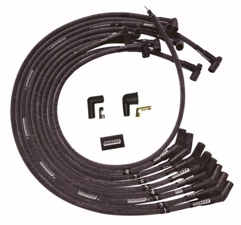 Moroso BBC Under Header Sleeved 135 Plug End HEI Ultra Spark Plug Wire Set - Black