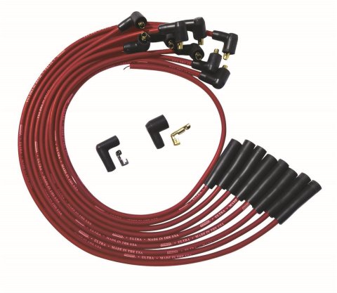 Moroso BBC Over Valve Cover Str Plug Boots Non-HEI Ultra Spark Plug Wire Set - Red