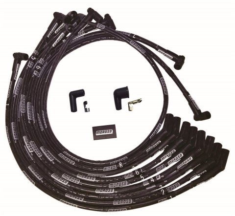 Moroso SB Ford 351W 135 Plug HEI Dist Sleeved Ultra Spark Plug Wire Set - Black