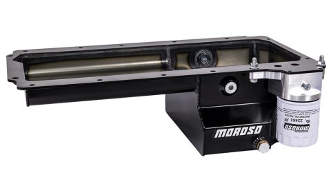Moroso GM LS Early F-Body (Road Race) Spin-On Filter Drain Back Rear Sump Steel Oil Pan - Black