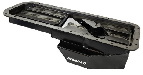 Moroso Datsun/Nissan L24/L26/L28 Road Race Baffled Wet Sump 5.6 Qt 6.25in Deep Steel Oil Pan (Black)