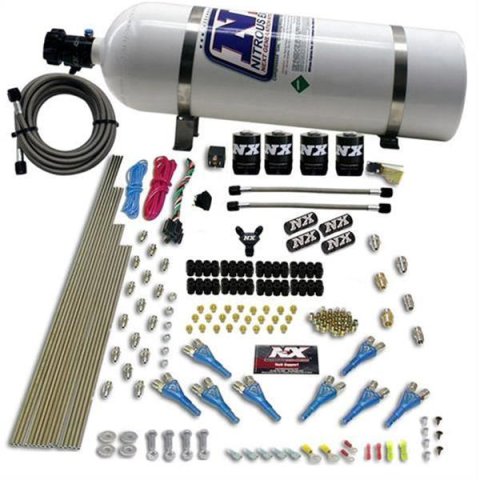 Nitrous Express 8 Cyl Shark Direct Port 4 Solenoids Nitrous Kit (200-600HP) w/15lb Bottle