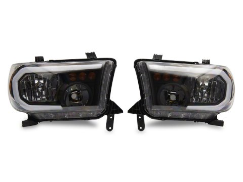 Raxiom 07-13 Toyota Tundra Axial Series Headlights w/ SEQL LED Bar- Black Housing (Clear Lens)