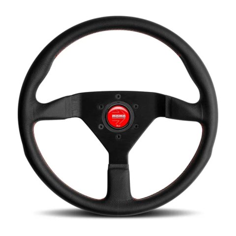 Momo Montecarlo Steering Wheel 350 mm - Black Leather/Red Stitch/Black Spokes