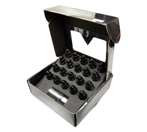 NRG 500 Series M12 X 1.5 Bullet Shape Steel Lug Nut Set - 21 Pc w/Lock Key - Black